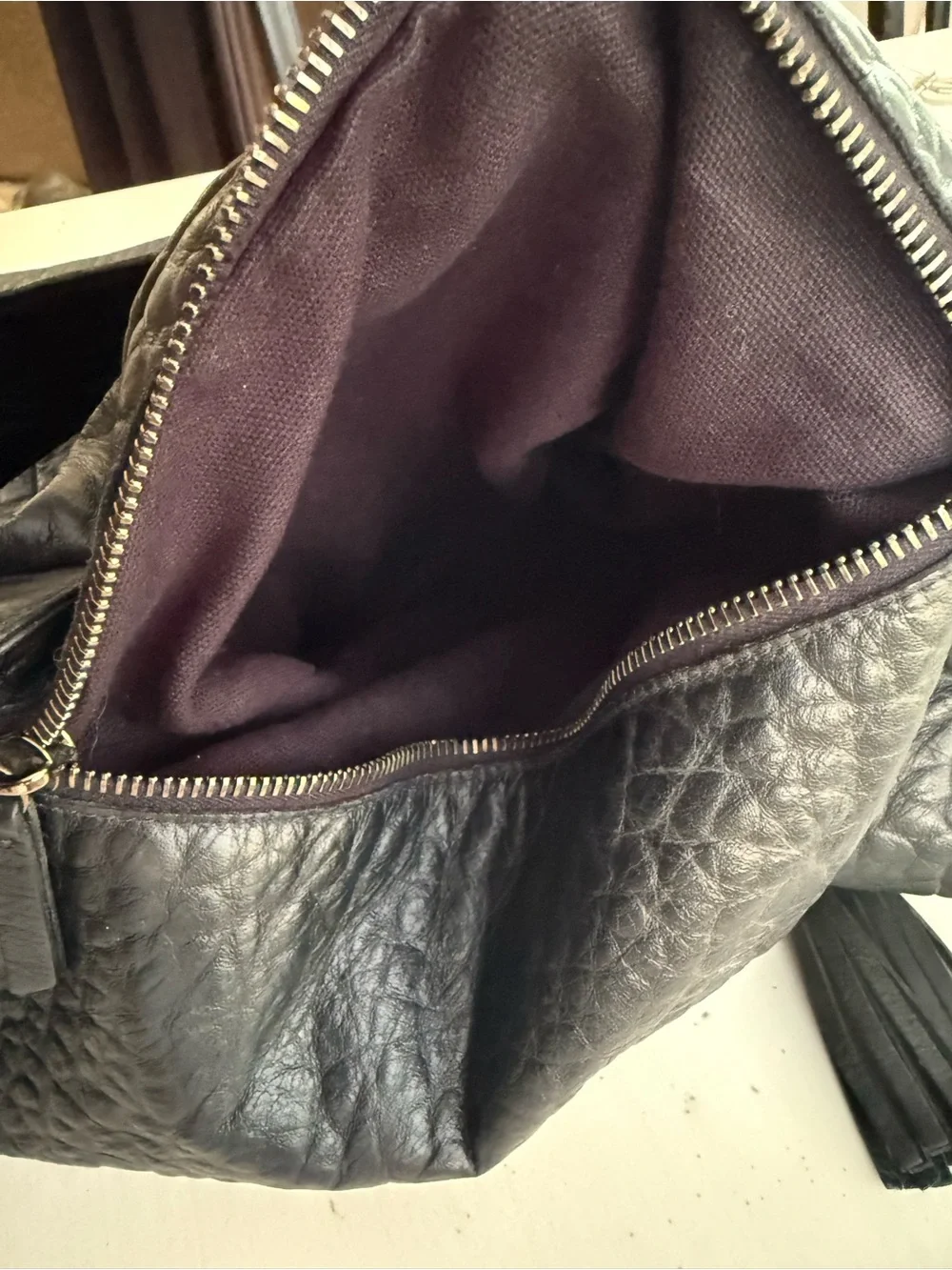 Eileen Fisher Black Leather Drawstring Backpack